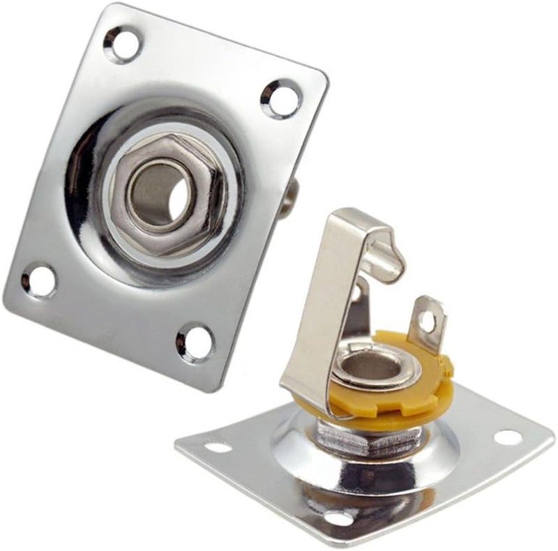 JD.Moon Square Metal 1/4 Output Jack Plate Input Jack Socket for Electric Guitar Bass (Chrome) - Image 2